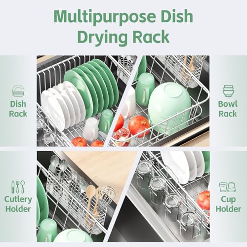 Dish Drying Rack in Sink (Large With Cup Holder - 14.96×12.6×5.87 Inches)