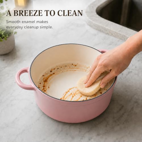 5.5QT Enameled Cast Iron Dutch Oven for Sourdough Bread Pink (Pink / 5.5QT)