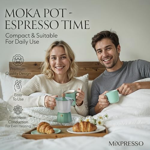 3 Cup Moka Pot Stovetop Espresso Maker (Green - Ivory / 3 Espresso Cups)