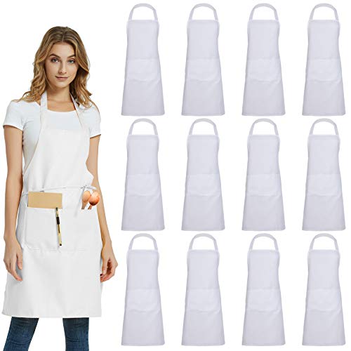 12 Pack Plain Bib Aprons with 2 Pockets