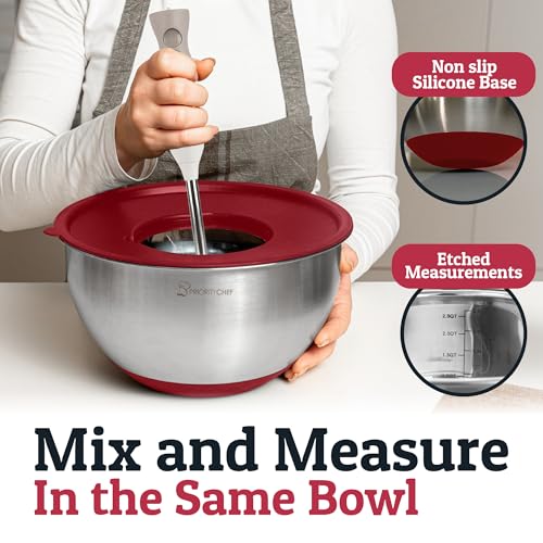 Stainless Steel Mixing Bowls with Lids Set (Red)