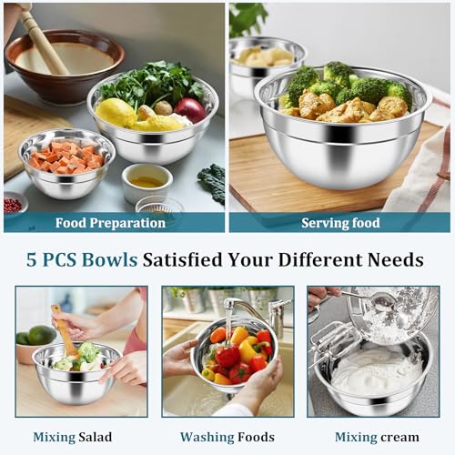 Metal Mixing Bowls with Lids Set (Blue / Visible Airtight Lids)