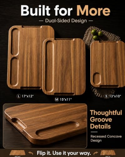Acacia Wood Cutting Board Set of 3 with Stand