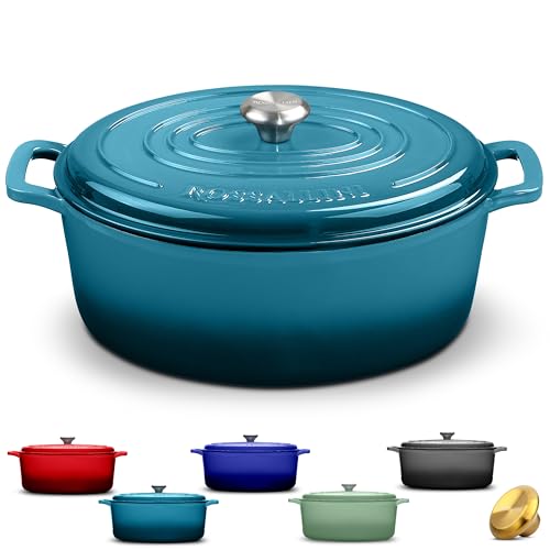 Enameled Cast Iron Oval Dutch Oven with Lid (15.5Q / Ocean Blue)
