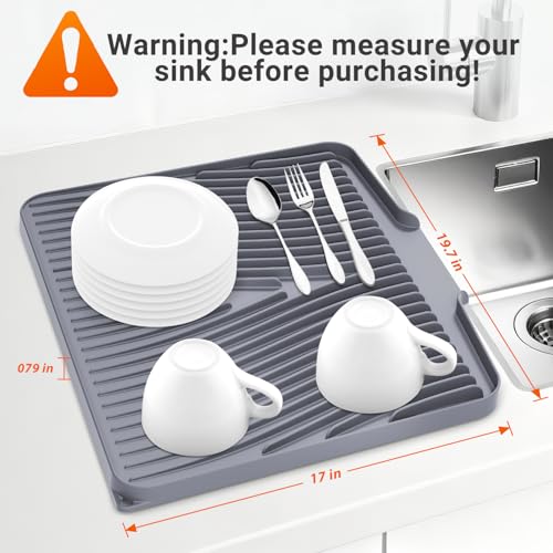 Silicone Dish Drying Mat for Kitchen counter (Grey-2pcs / 19.7" x 17")