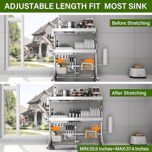 Over The Sink Dish Drainer Drying Rack 3 Tier (Silver / 3 Tier with Flat Grid)