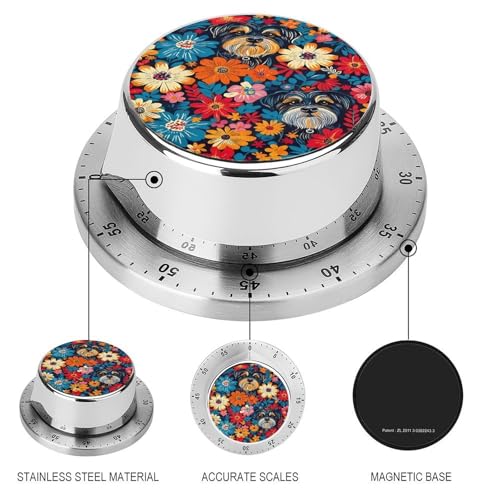 Colorful Schnauzer Flowers Kitchen Timer (Style-4 / One Size)