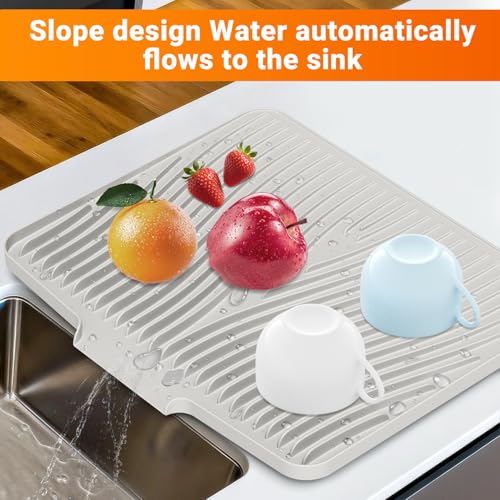 Silicone Dish Drying Mat for Kitchen counter (Cream-2pcs / 15.8" x 13")