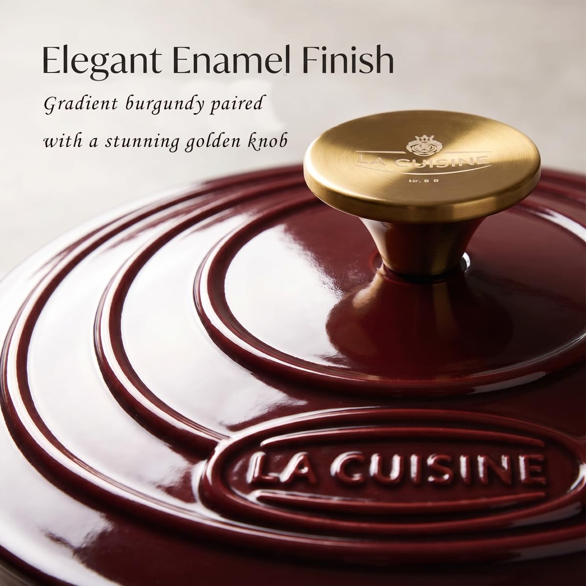 La Cuisine Enameled Cast Iron Dutch Oven Casserole Pot with Golden handle for Lid (5.0 QT Round / Cranberry)