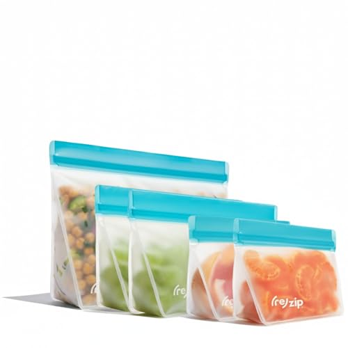 re) zip Stand-Up 3-piece and 5-piece Reusable Bag Kit | BPA-Free, Food Grade, Leakproof, Freezer and Dishwasher Safe