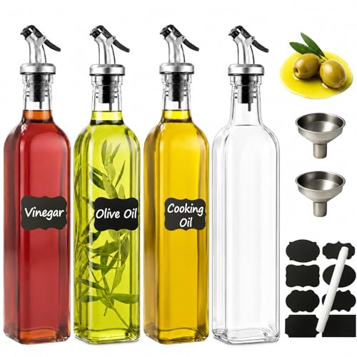 Oil Bottles for Kitchen 4 Pack (Clear / 17 Ounces-4 Pack)