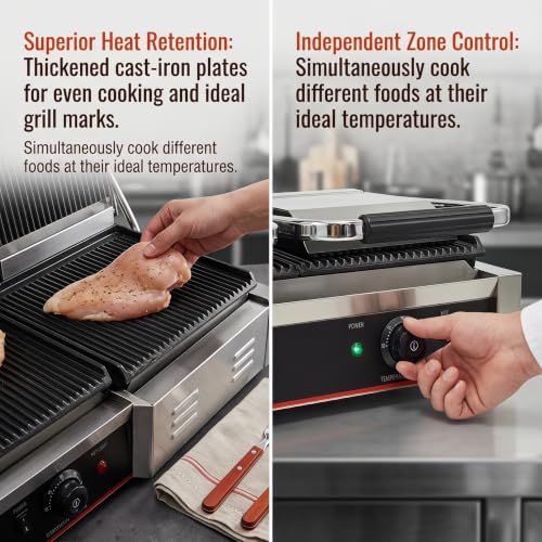 Commercial Panini Press With Grooved Grill Sandwich Maker Machine Electric Contact Grill Single