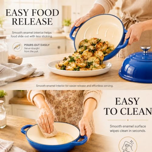 5QT Enameled Cast Iron Dutch Oven for Sourdough Bread Baking (Blue)