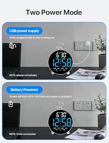 Digital Alarm Clock Round Table Clock with Date Month Monitor Compact Desk Clock for Students (Blue-white Round Alarm Clock)
