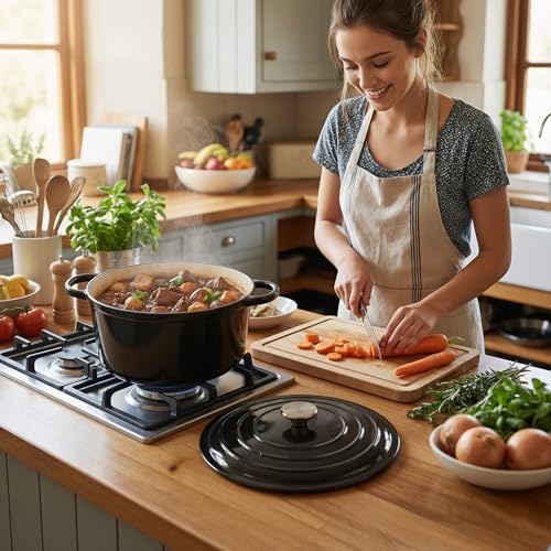 6 Quart Enameled Dutch Oven Pot with Lid (6 QT / Black)