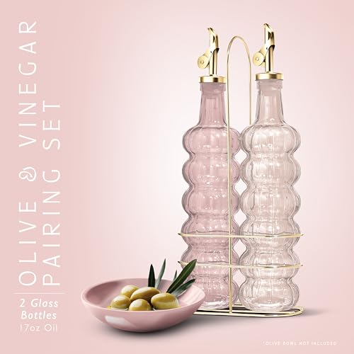 Glass Olive Oil Bottle Dispenser (Elegant Waves / Pink)
