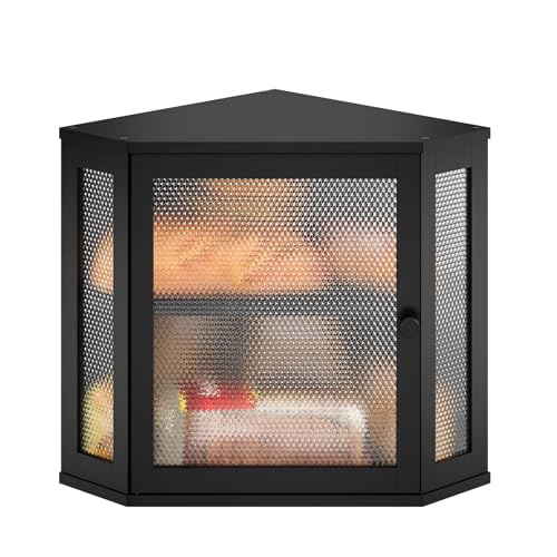 Corner Bread Box Kitchen Countertop Extra Large Capacity Farmhouse Bread Box (Black / 11.8" x 11.8" x 13.8")