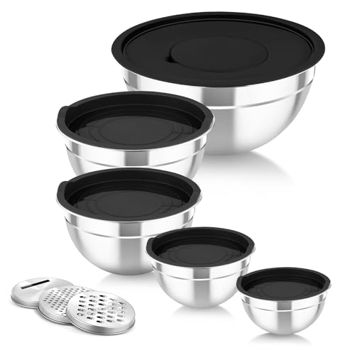 Stainless Steel Mixing Bowls with Lids Set of 5 with Graters
