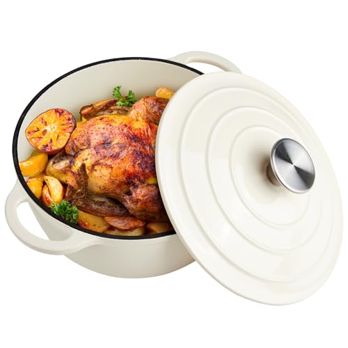 6 Quart Dutch Oven Enameled Cast Iron with Lid (Cream / 6 QT)