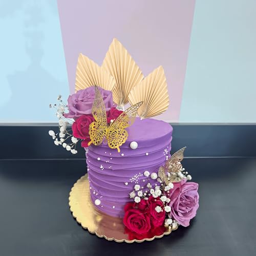 6Pcs Paper Palm Fan Cake Toppers Palm Leaf Fan Cake Topper Palm Spear Leaf Cupcake Toppers Cake Insert Decoration For Cake Decorating Diy Craft Project Home Wedding Party Supplies Gold