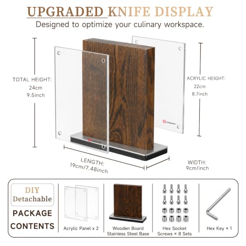 Magnetic Kitchen Knife Block Holder with Acrylic Shield (9.5 inches)