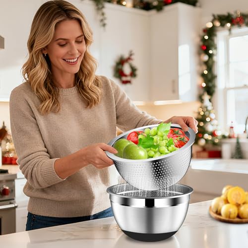 Mixing Bowls with Lids Set (16PCS Black W Nonslip Bottom)