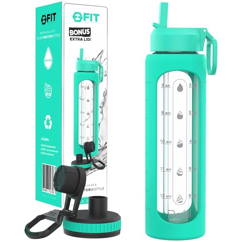 32 oz Glass Water Bottle with Straw Lid