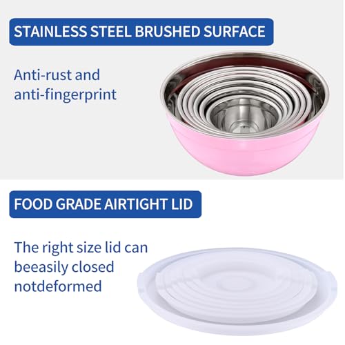 Pink Mixing Bowls with Airtight Lids (Pink / 7 Pieces)