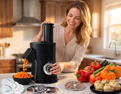 7 In 1 Vegetable Chopper Electric Veggie Onion French Fry Cutter Garlic Mincer Potato Slicer Food Vegetable Dicer Cheese Grater Carrot Shredder Kitchen Gadgets Essentials House Warming Gifts New Home (Black)
