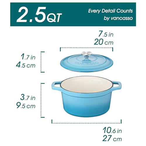 2.5 Qt Enameled Cast Iron Dutch Oven with Lid (2.5 Qt-round / Blue)
