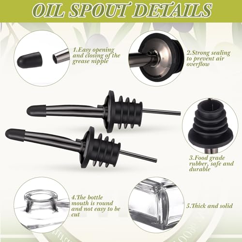 10 Sets Olive Oil Dispenser Bottles for Kitchen with Nozzles Funnel Labels Cooking Oil Dispenser 500ml Set for Kitchen Vinegar Coffee Syrup (Black)