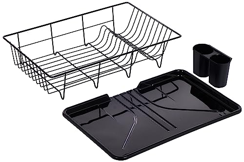 Dish Drainer Drain Board and Utensil Holder Simple Easy to Use (Black)