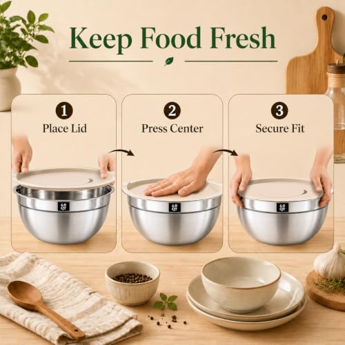 8PCS Stainless Steel Mixing Bowls with Lids (8PCS Khaki Mixing Bowls Set)