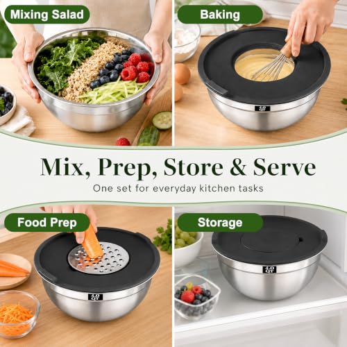 8PCS Mixing Bowls with Lids Set (8PCS Black Mixing Bowl Set)