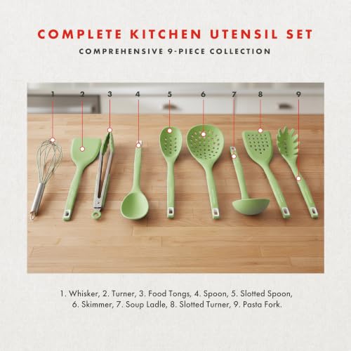 Lagasse 10 Piece Silicone Kitchen Utensil Set with Holder (Green)