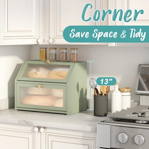 Green Bread Box for Kitchen Counter (Green / Large)