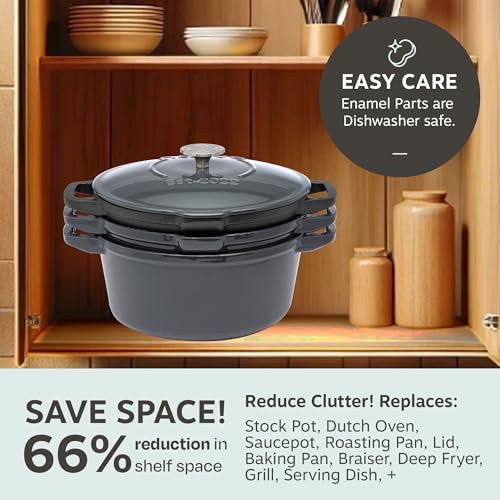 5 pc Stackable Cast Iron Cookware Set (Stormy Grey)
