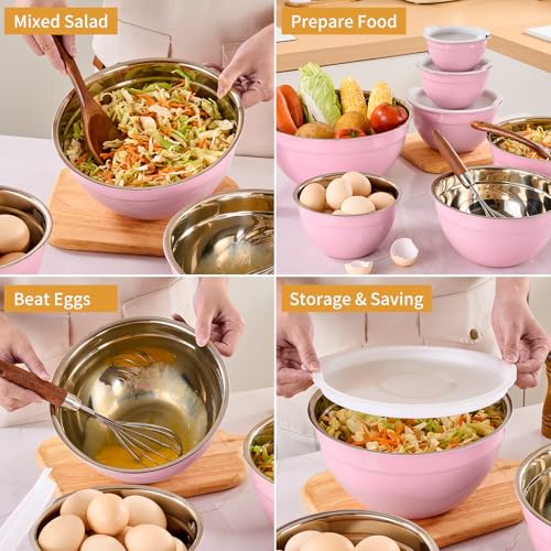 Pink Mixing Bowls with Airtight Lids (Pink / 7 Pieces)