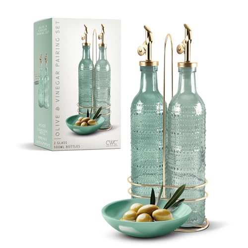 Glass Olive Oil Bottle Dispenser (Champagne Bubbles / Green)