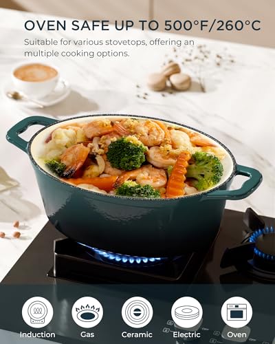 Enameled Cast Iron Dutch Oven (Cooking Pot / Bottle green / 9.3QT)