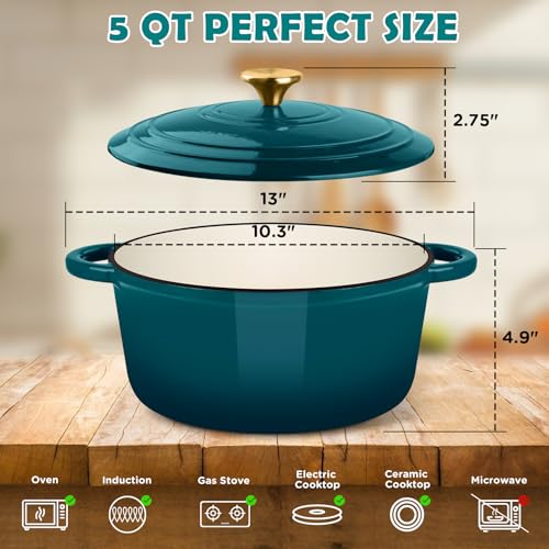 Enameled Cast Iron Dutch Oven Pot with Lid (Green)