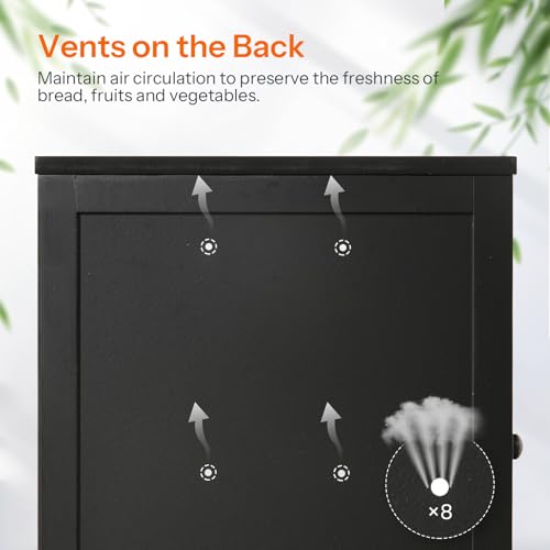 Bread Box Bamboo Bread Box for Kitchen Countertop (Black)