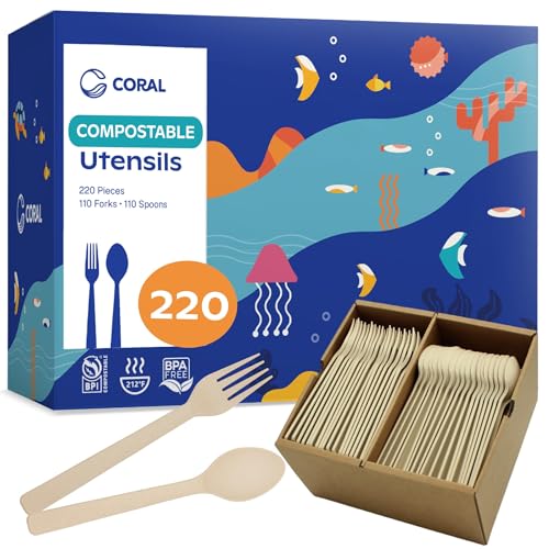 Brown & White Heavy Duty Compostable Disposable Silverware Sets Bulk