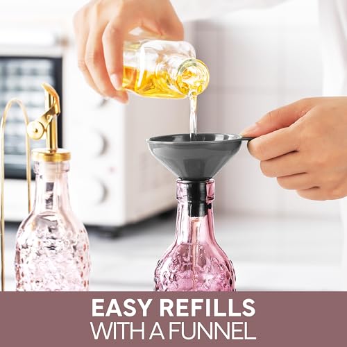 Glass Olive Oil Bottle Dispenser (Floral / Pink)