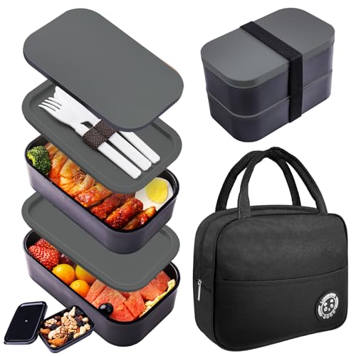 Japanese Bento Box with Bag Leakproof Lunch Box with Utensils Stackable Food Containers Includes Sauce Container 54OZ