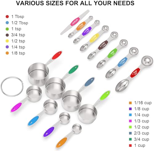 Stainless Steel Measuring Cups and Spoons Set of 16 (Multicolor)
