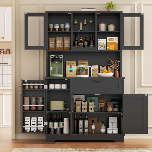 Farmhouse Tall Pantry Cabinet with Acrylic Doors