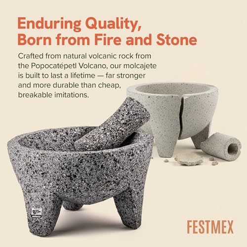 Genuine Handmade Mexican Mortar and Pestle Set (8 Inches)