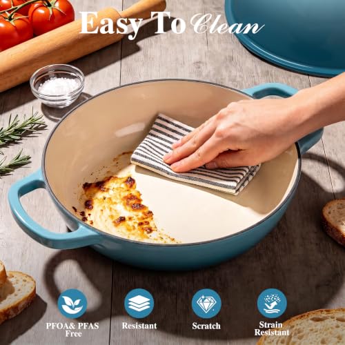 6QT Enameled Cast Iron Dutch Oven Bread Baking Gift Set (Blue)