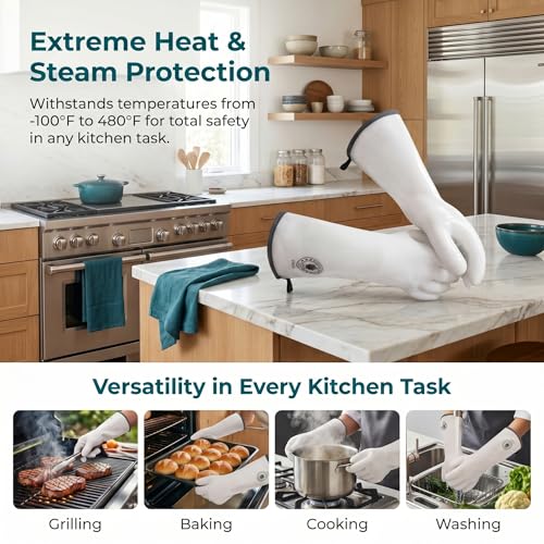 Silicone Oven Gloves (White Standard / 9/L)